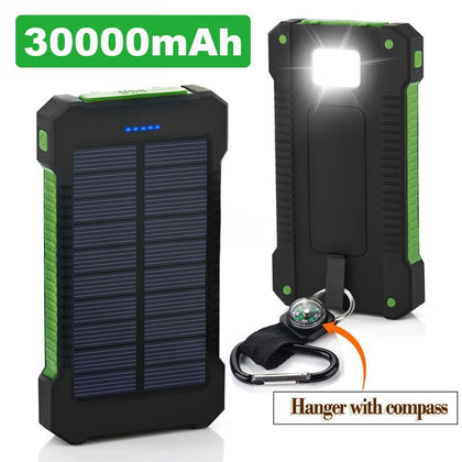 ¡Oferta! Banco de energía Solar a prueba de agua 30000mAh Cargador Solar 2 puertos USB cargador externo Powerbank para teléfono inteligente Xiaomi MI iPhone 8
